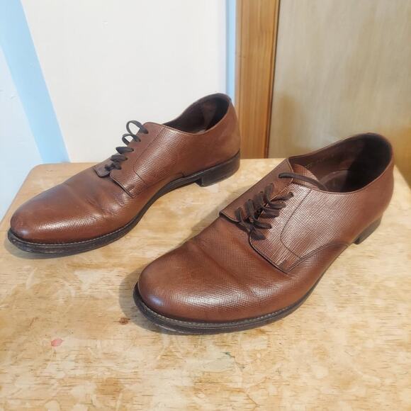 Prada Saffiano Derby 2EE049 Men's US 10 Brown Leather Oxford Business Shoes - Picture 1 of 9
